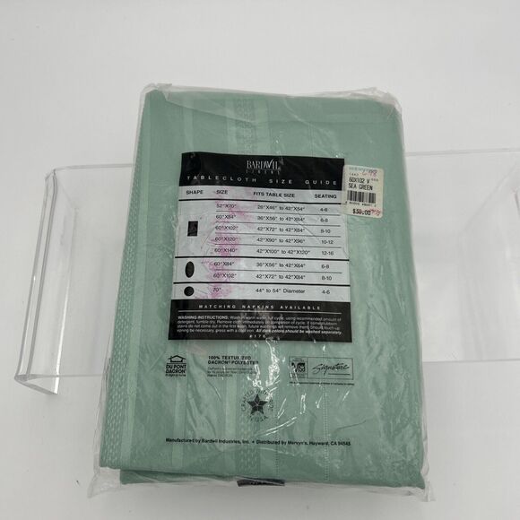 NOS Bardwil Linens Satin Splendor Soil Release Tablecloth 60x102” Oval Sea Green - Picture 7 of 9